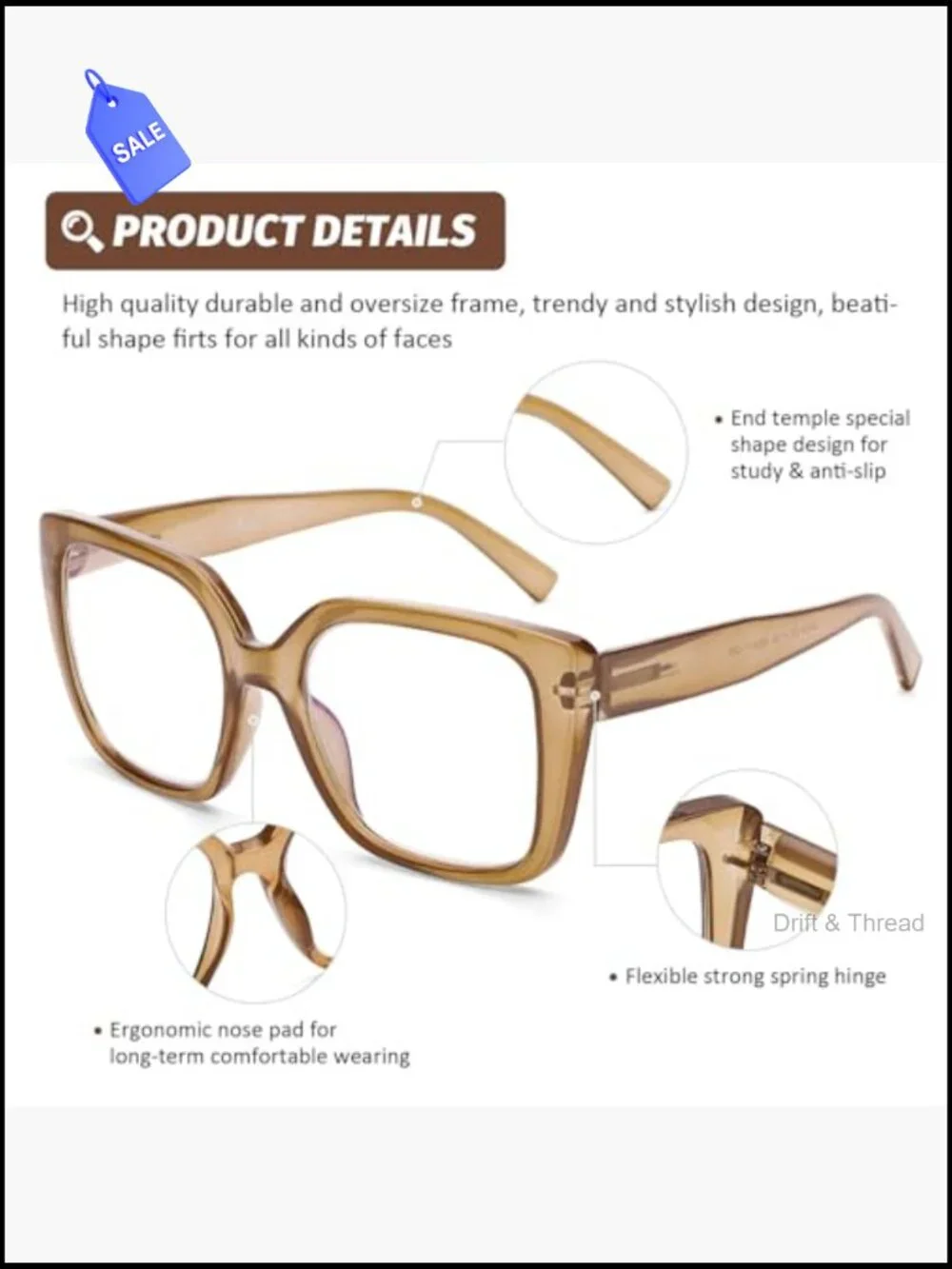 3 Pack Oversized Blue Light Blocking Reading Glasses Square Computer Readers